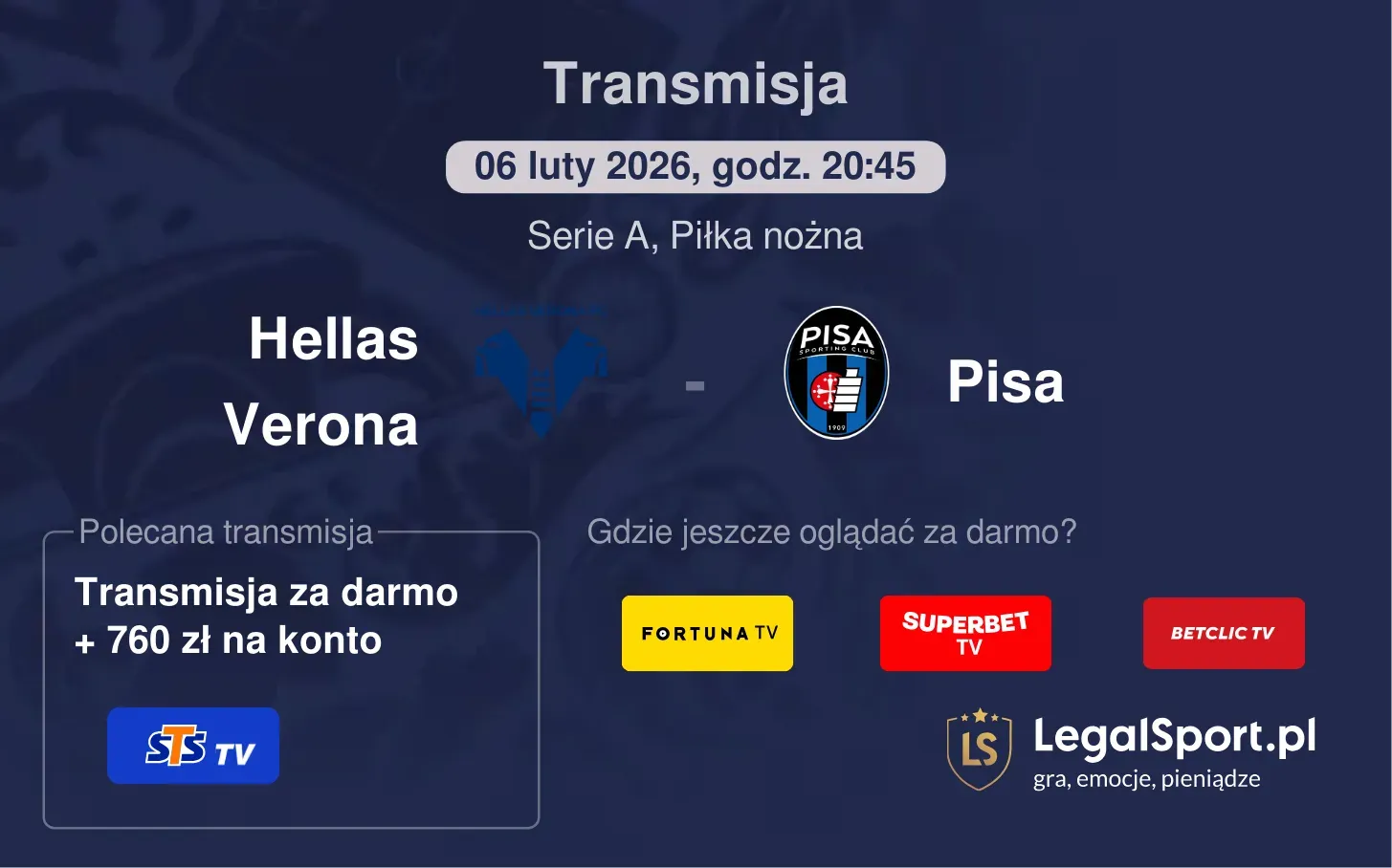 Hellas Verona - Pisa Transmisje