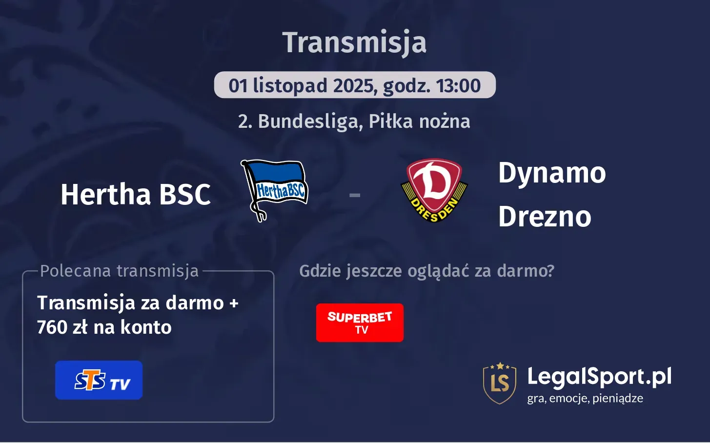 Hertha BSC - Dynamo Drezno Transmisje