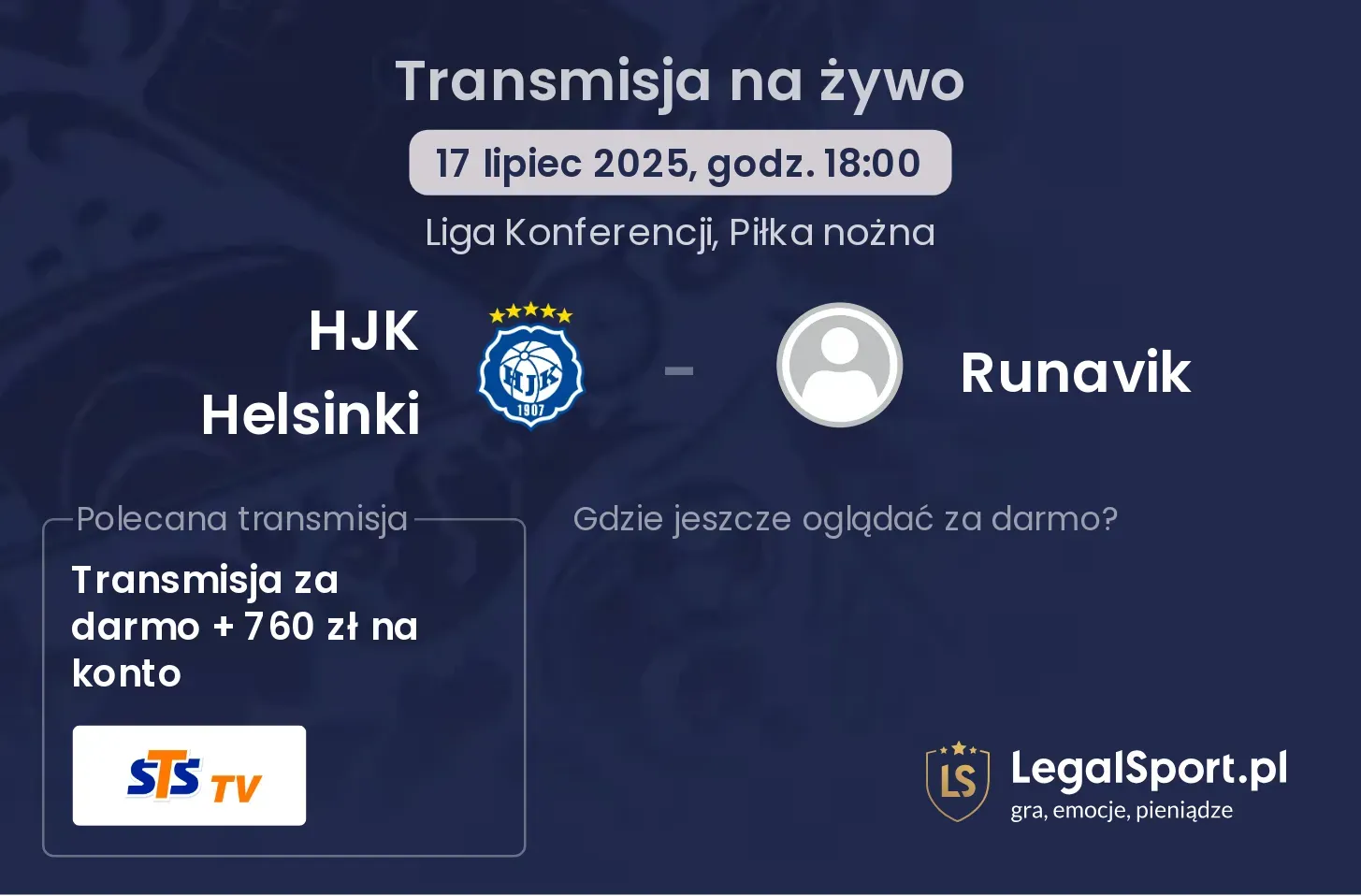 HJK Helsinki - Runavik transmisja na żywo