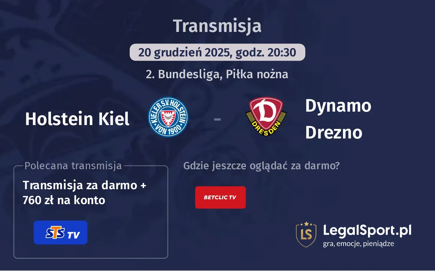 Holstein Kiel - Dynamo Drezno Transmisje