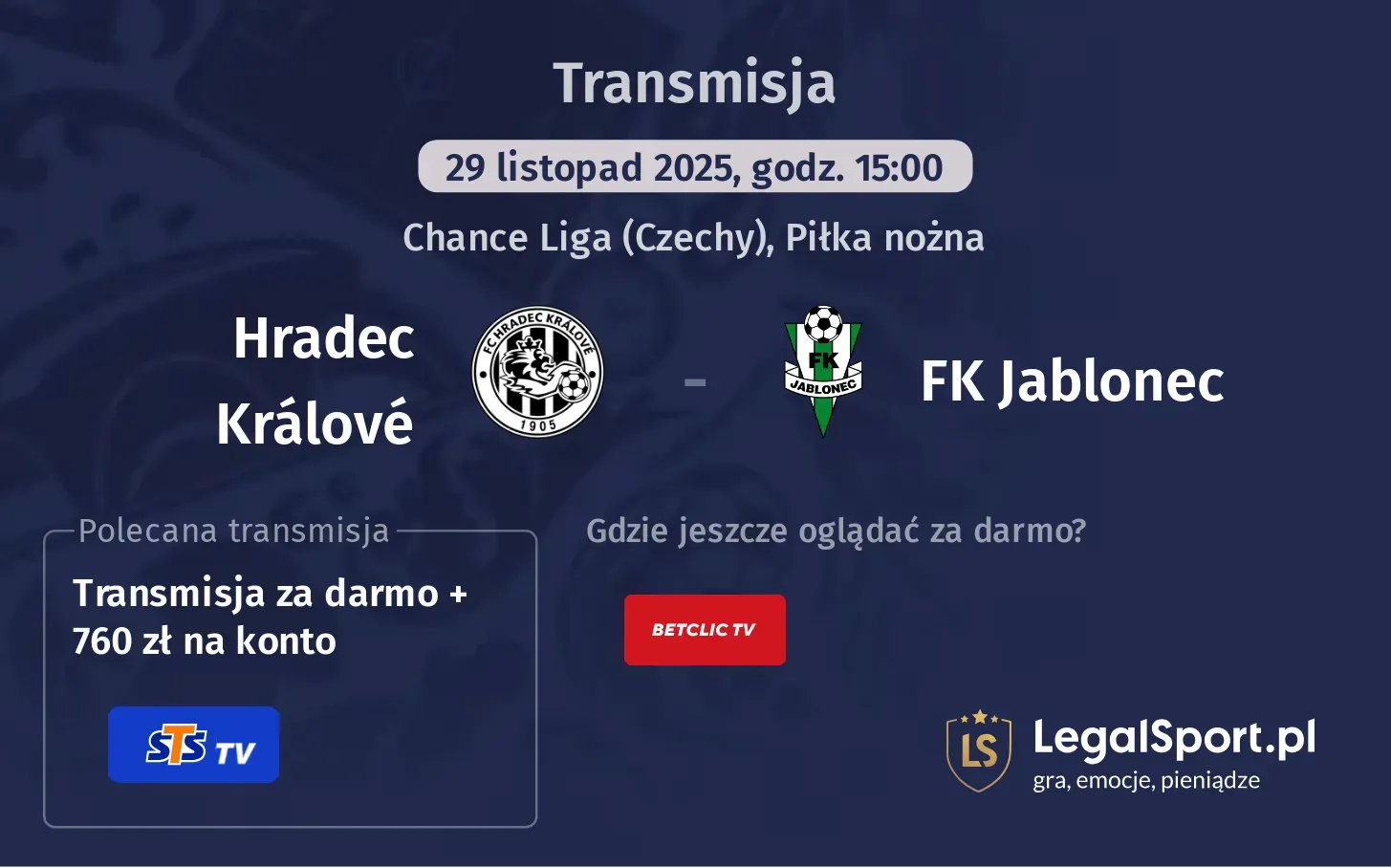 Hradec Králové - FK Jablonec Transmisje