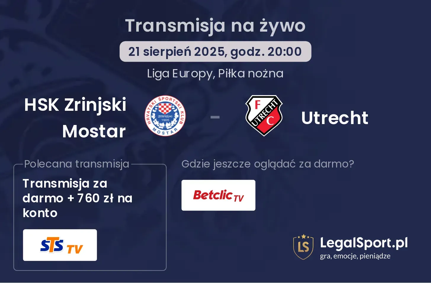 HSK Zrinjski Mostar - Utrecht transmisja na żywo