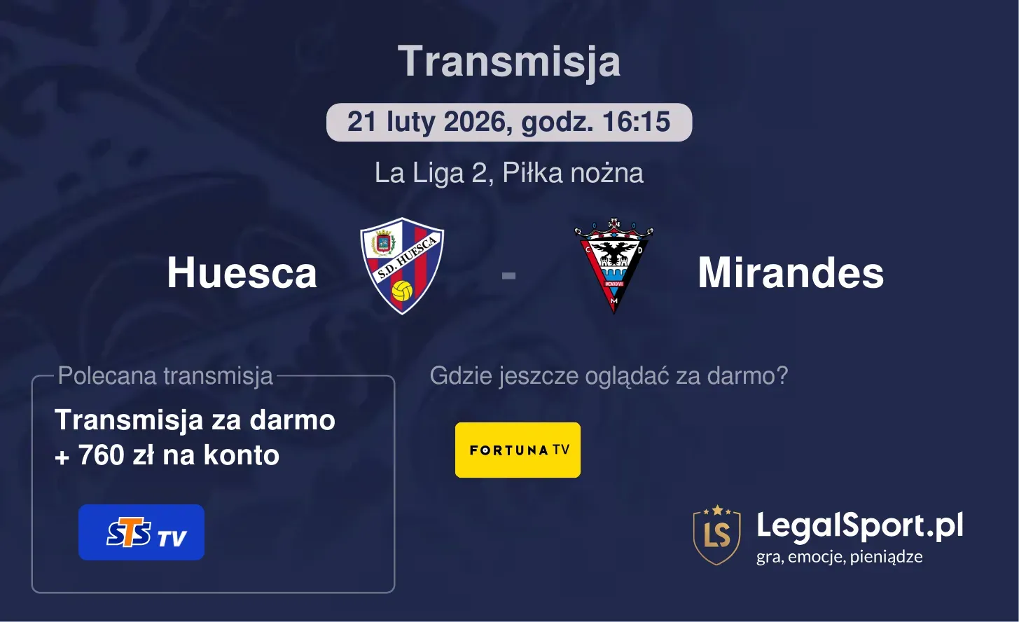 Huesca - Mirandes Transmisje