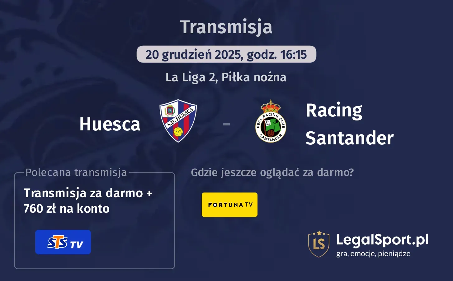 Huesca - Racing Santander Transmisje