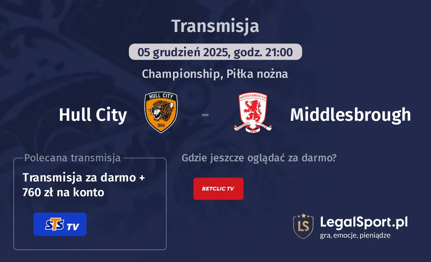 Hull City - Middlesbrough Transmisje
