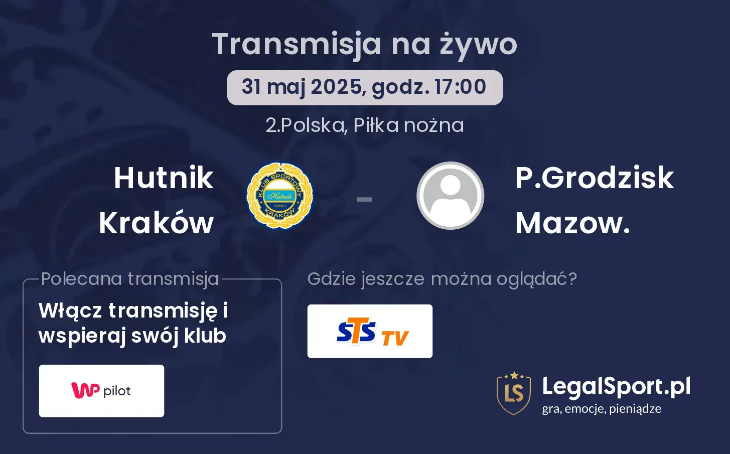 Hutnik Kraków - P.Grodzisk Mazow. transmisja na żywo