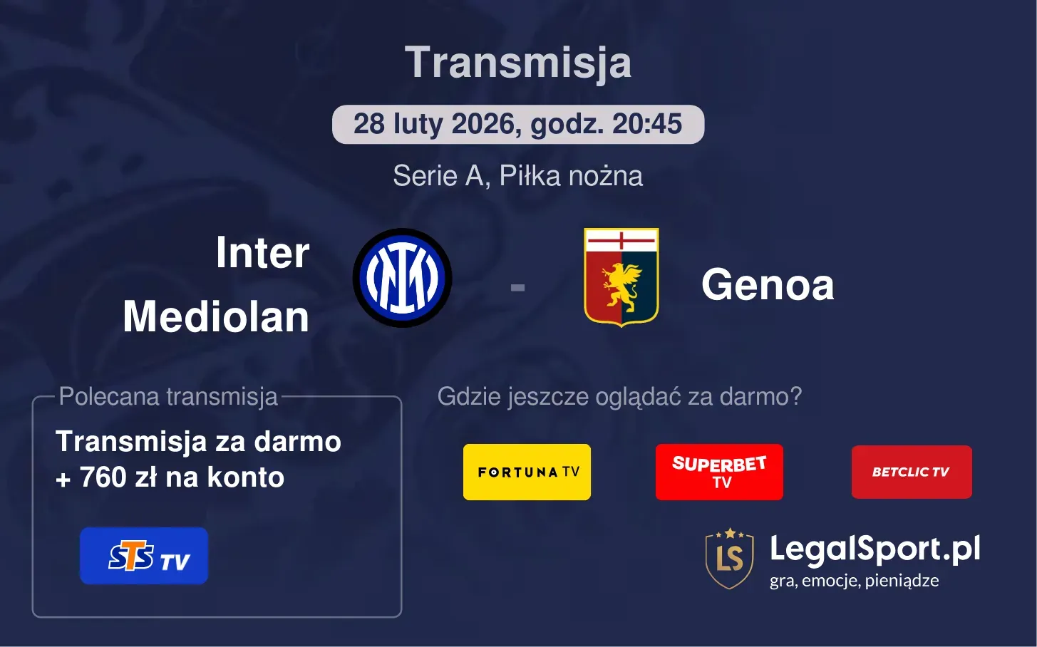 Inter Mediolan - Genoa Transmisje