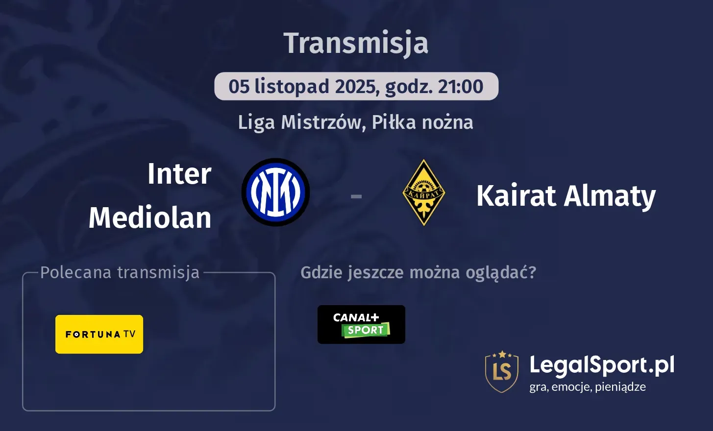 Inter Mediolan - Kairat Almaty Transmisje