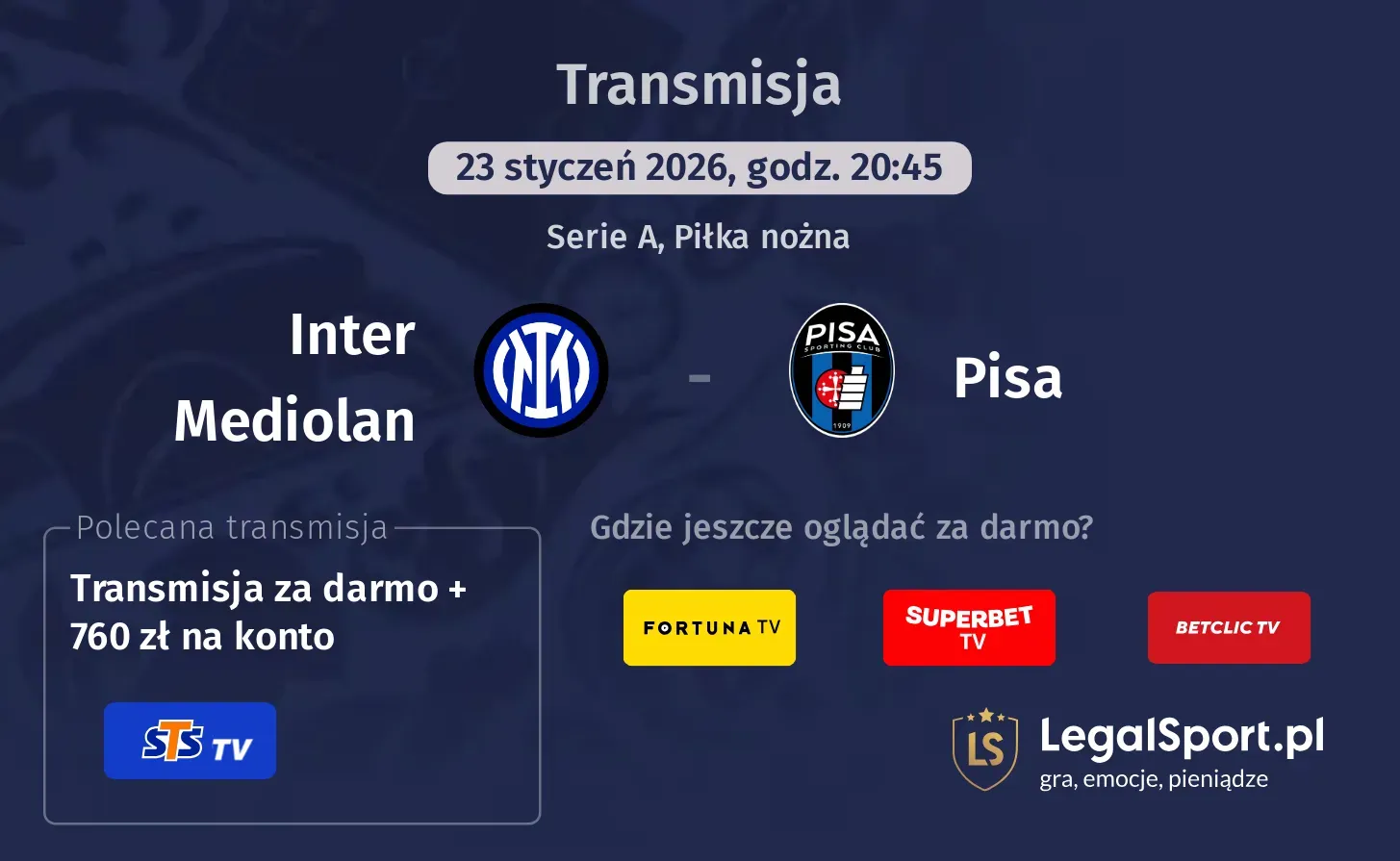 Inter Mediolan - Pisa Transmisje