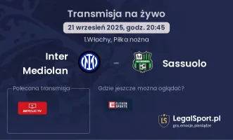 Inter Mediolan - Sassuolo gdzie oglądać?