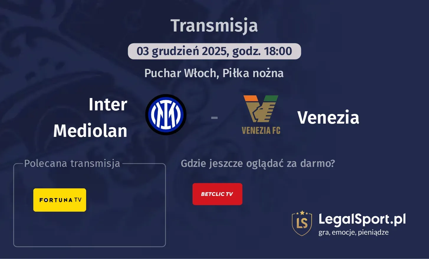 Inter Mediolan - Venezia Transmisje
