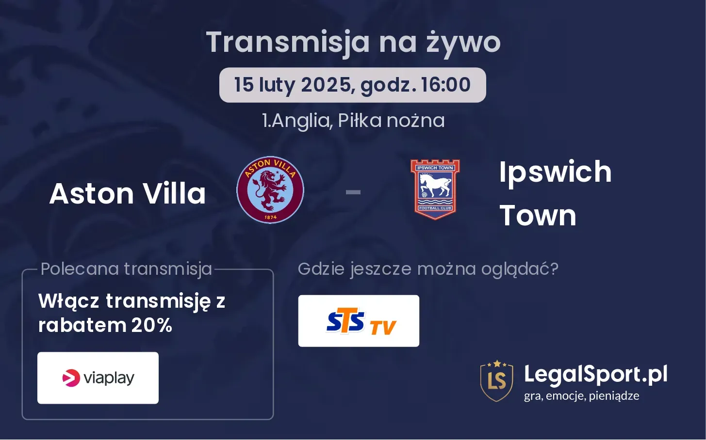 Aston Villa - Ipswich Town gdzie oglądać?