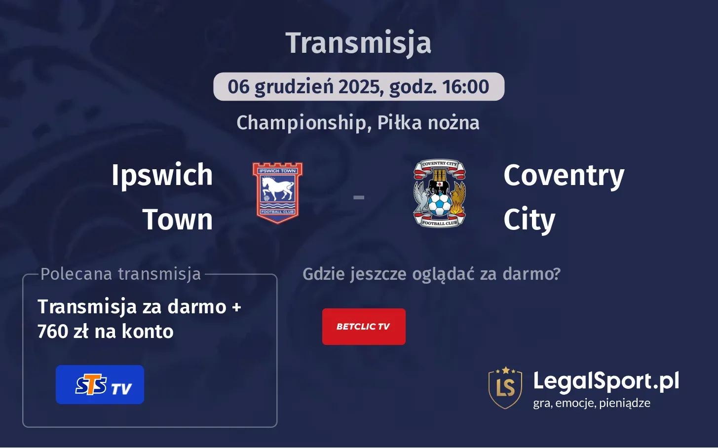 Ipswich Town - Coventry City Transmisje