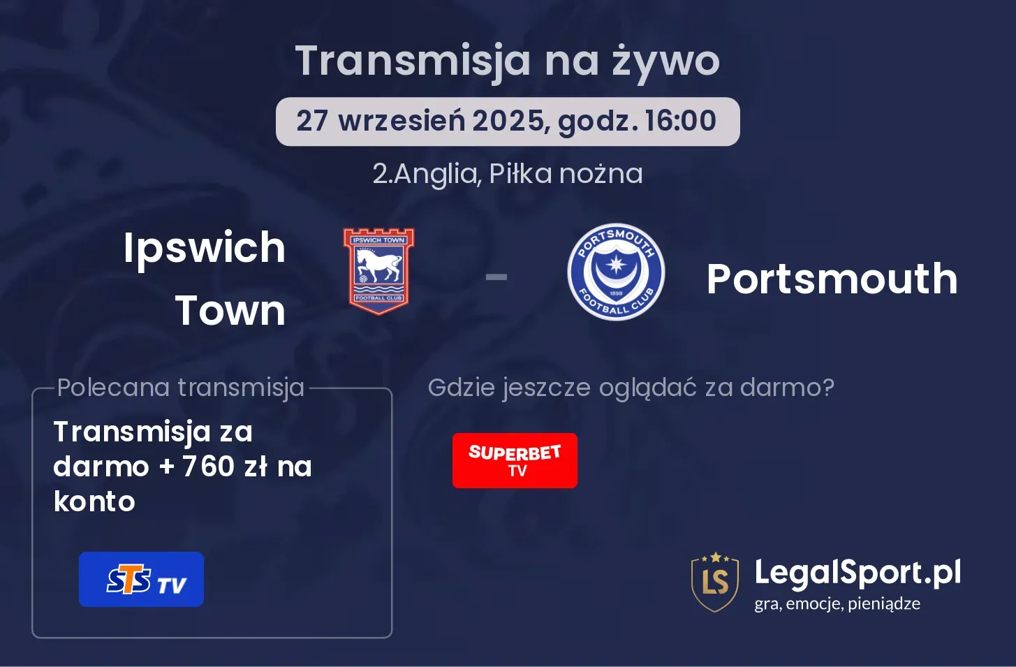 Ipswich Town - Portsmouth gdzie oglądać?