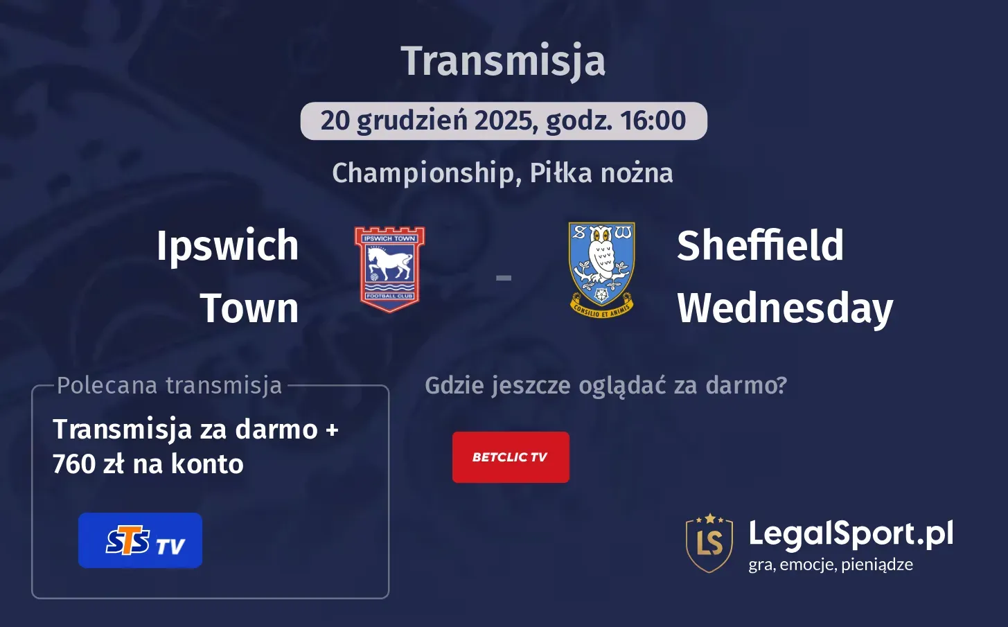 Ipswich Town - Sheffield Wednesday Transmisje