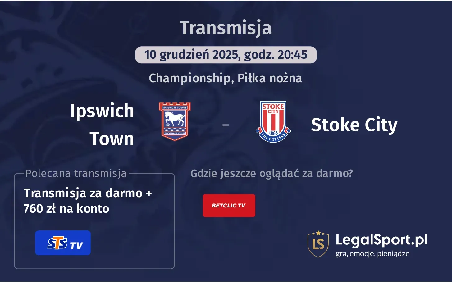Ipswich Town - Stoke City Transmisje