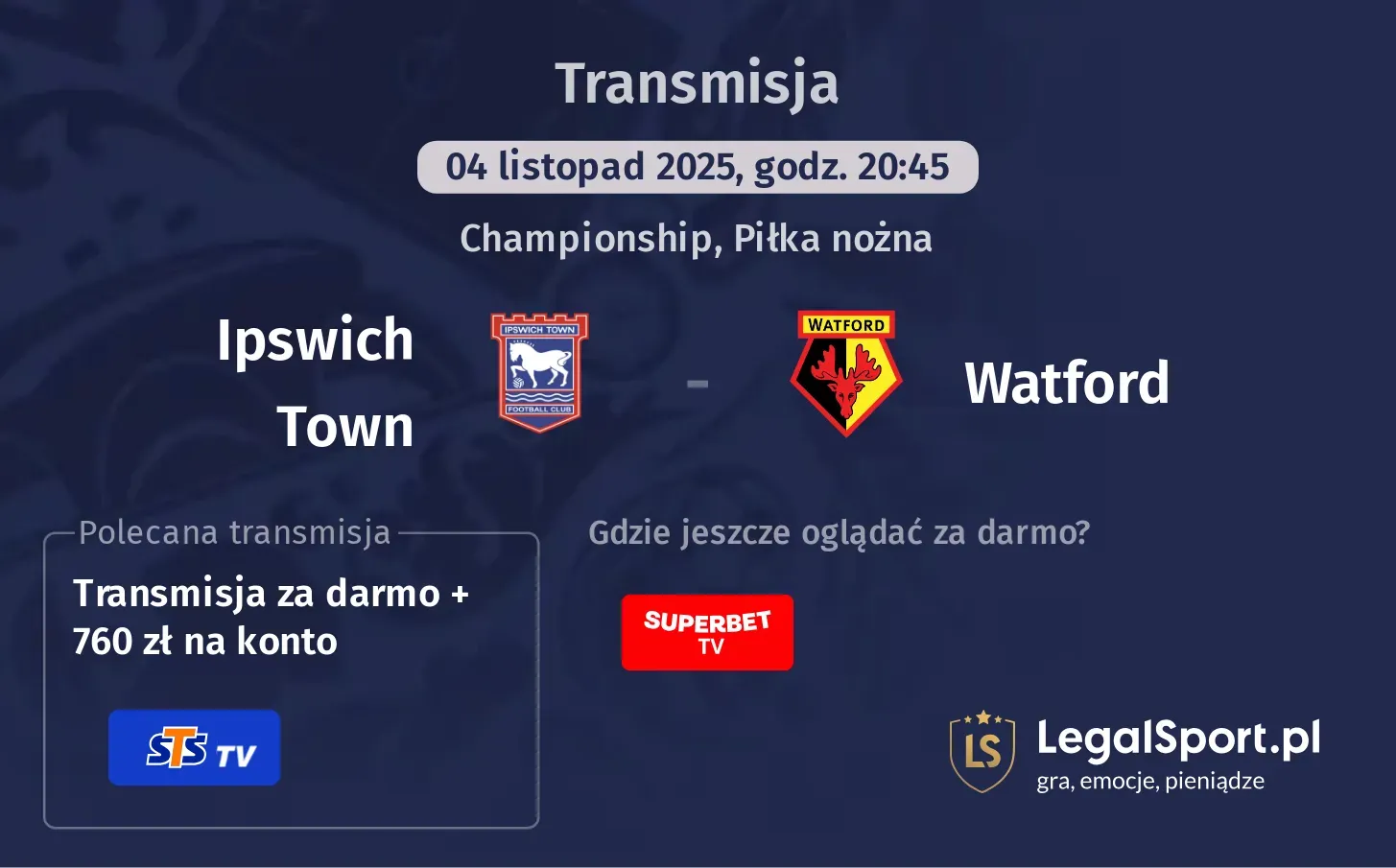 Ipswich Town - Watford Transmisje