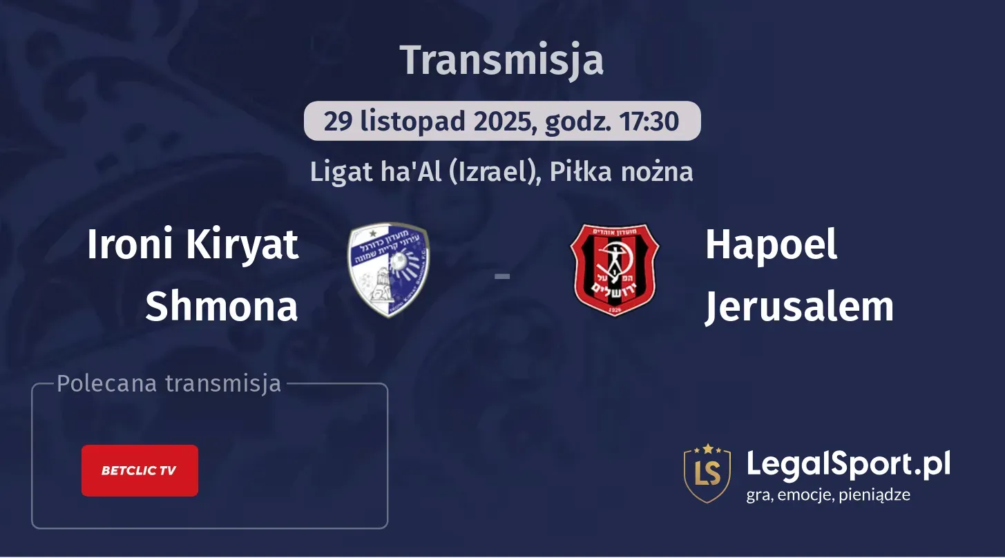 Ironi Kiryat Shmona - Hapoel Jerusalem Transmisje
