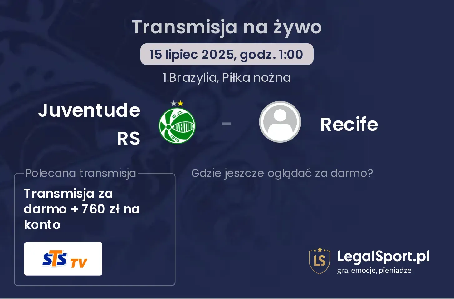 Juventude RS - Recife gdzie oglądać?