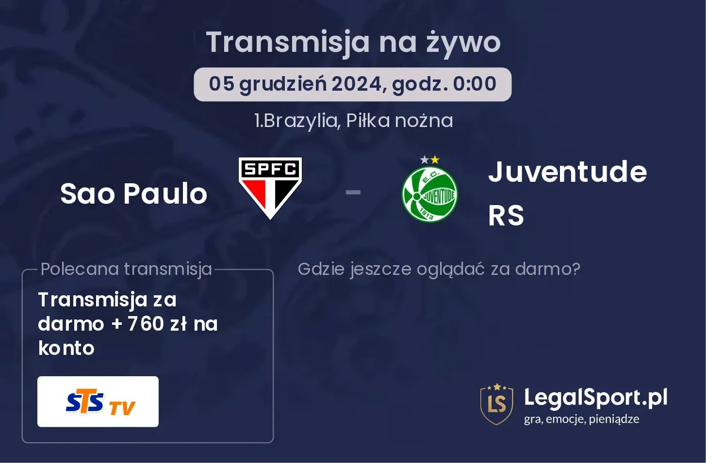 Sao Paulo - Juventude RS gdzie oglądać?