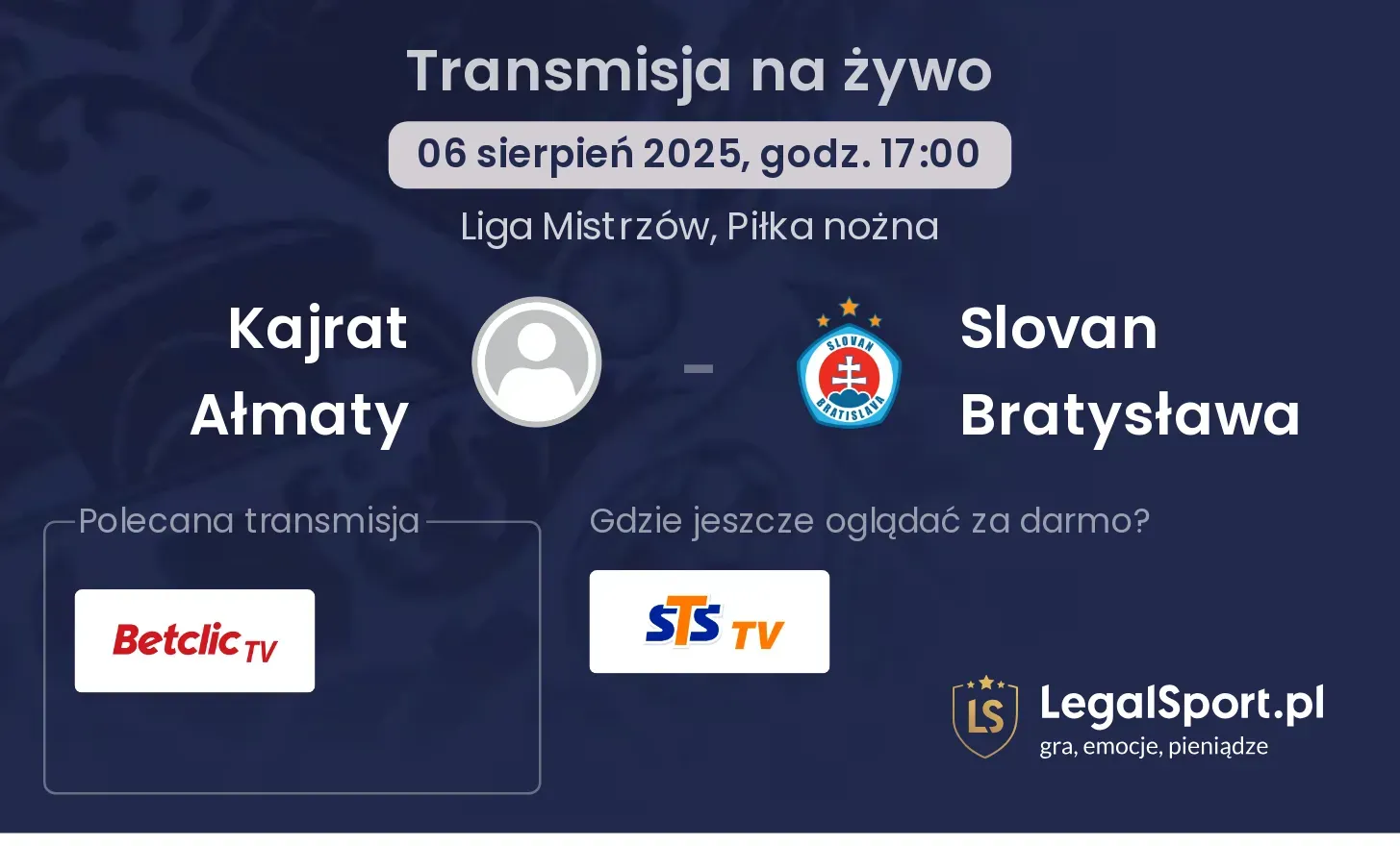 Kajrat Ałmaty - Slovan Bratysława transmisja na żywo