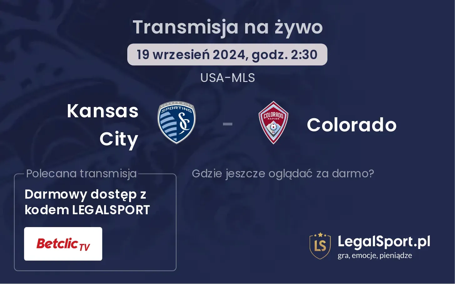 Kansas City - Colorado gdzie oglądać? 19.09, godz. 02:30