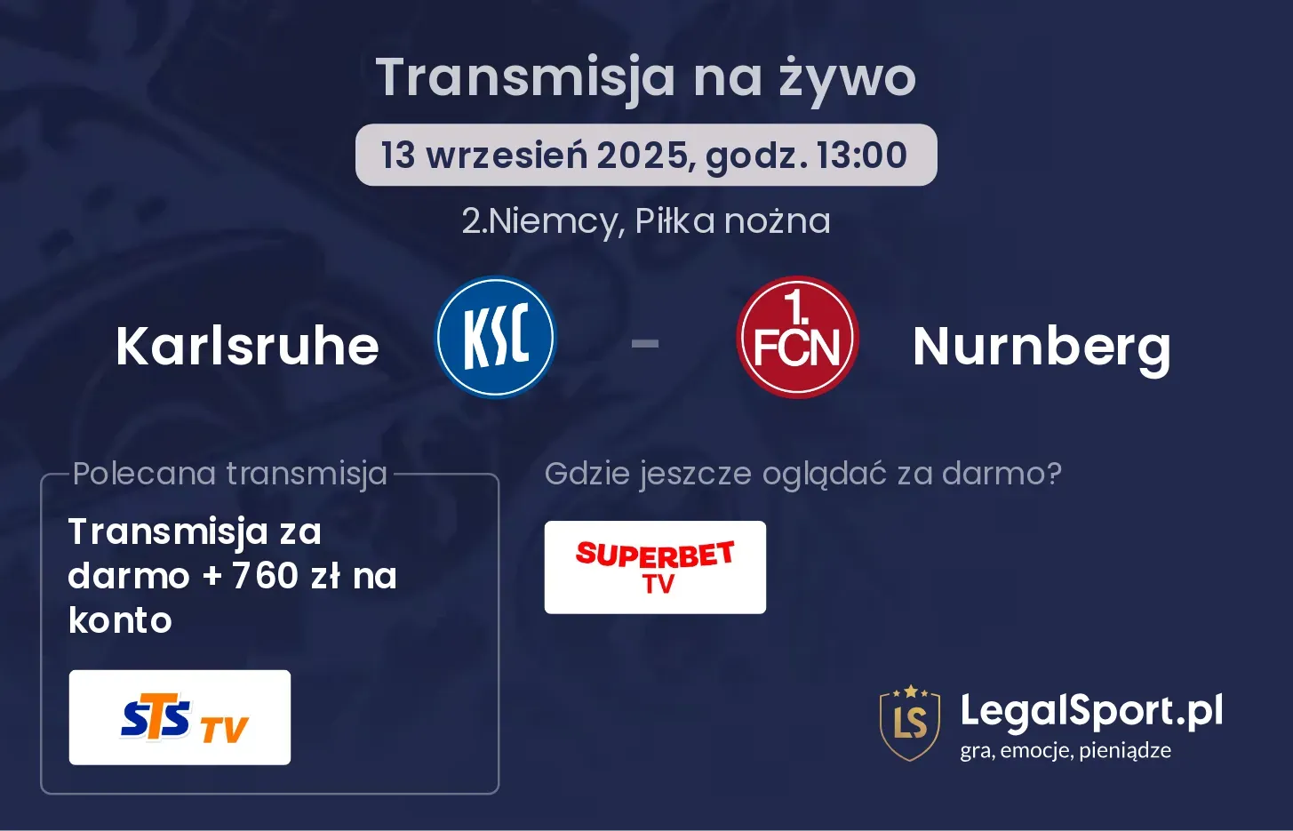 Karlsruhe - Nurnberg gdzie oglądać?