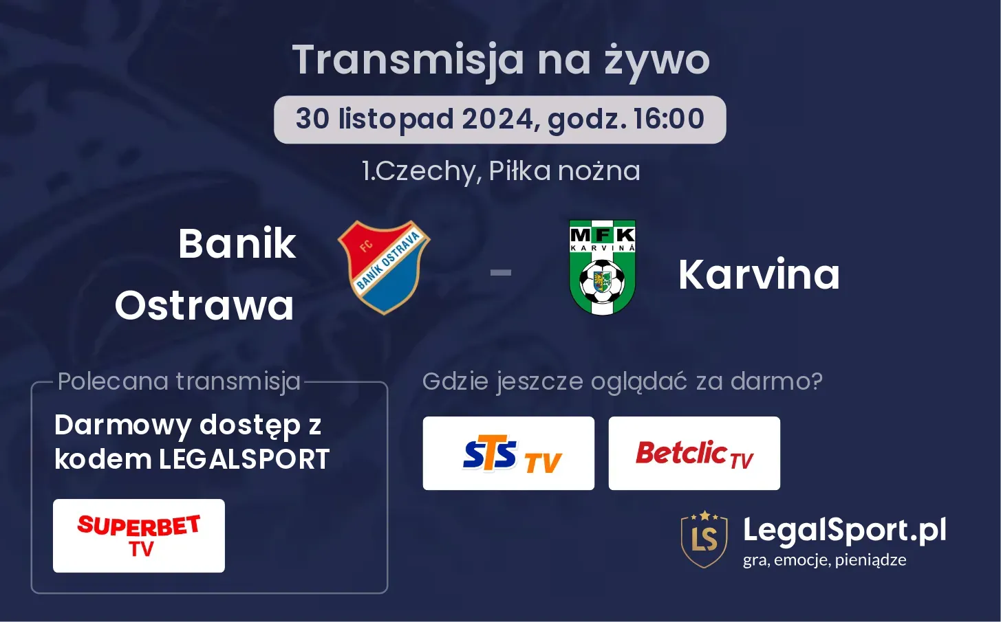 Banik Ostrawa - Karvina gdzie oglądać transmisję?