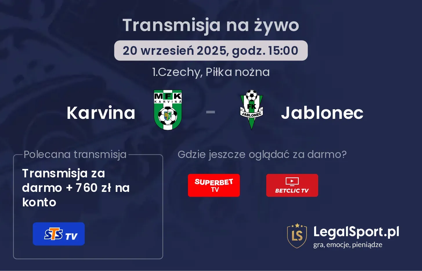Karvina - Jablonec transmisja na żywo