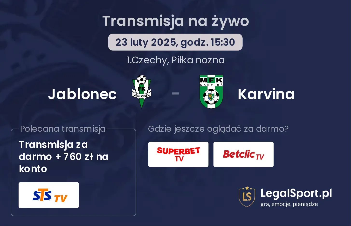Jablonec - Karvina gdzie oglądać?