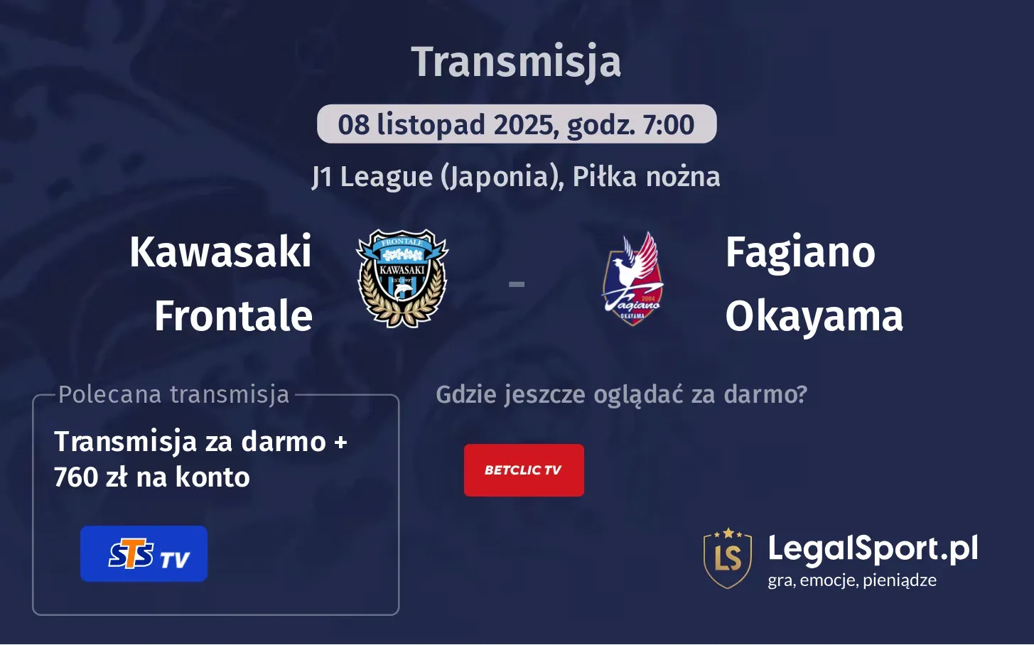 Kawasaki Frontale - Fagiano Okayama Transmisje