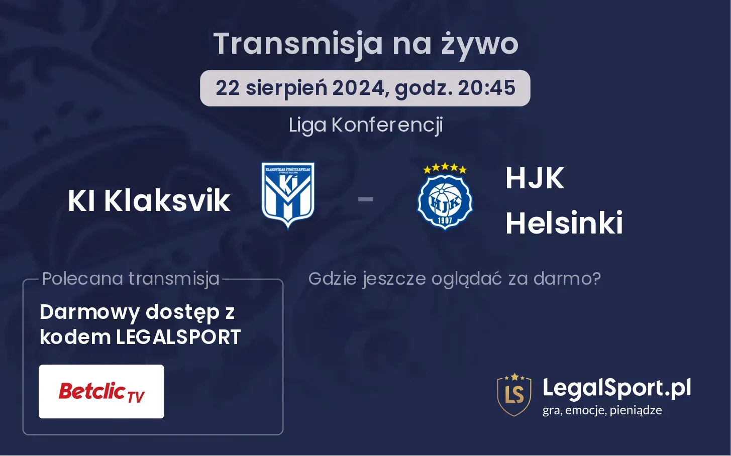 KI Klaksvik - HJK Helsinki gdzie oglądać? 22.08, godz. 20:45