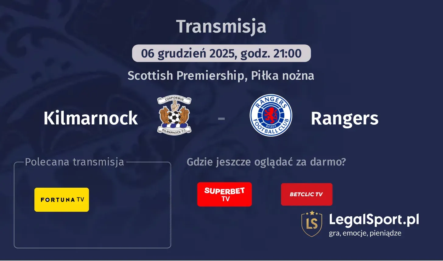 Kilmarnock - Rangers Transmisje