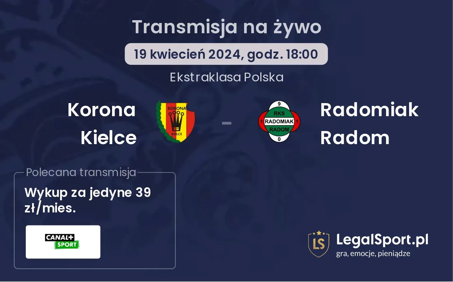 Korona Kielce - Radomiak Radom transmisja na żywo