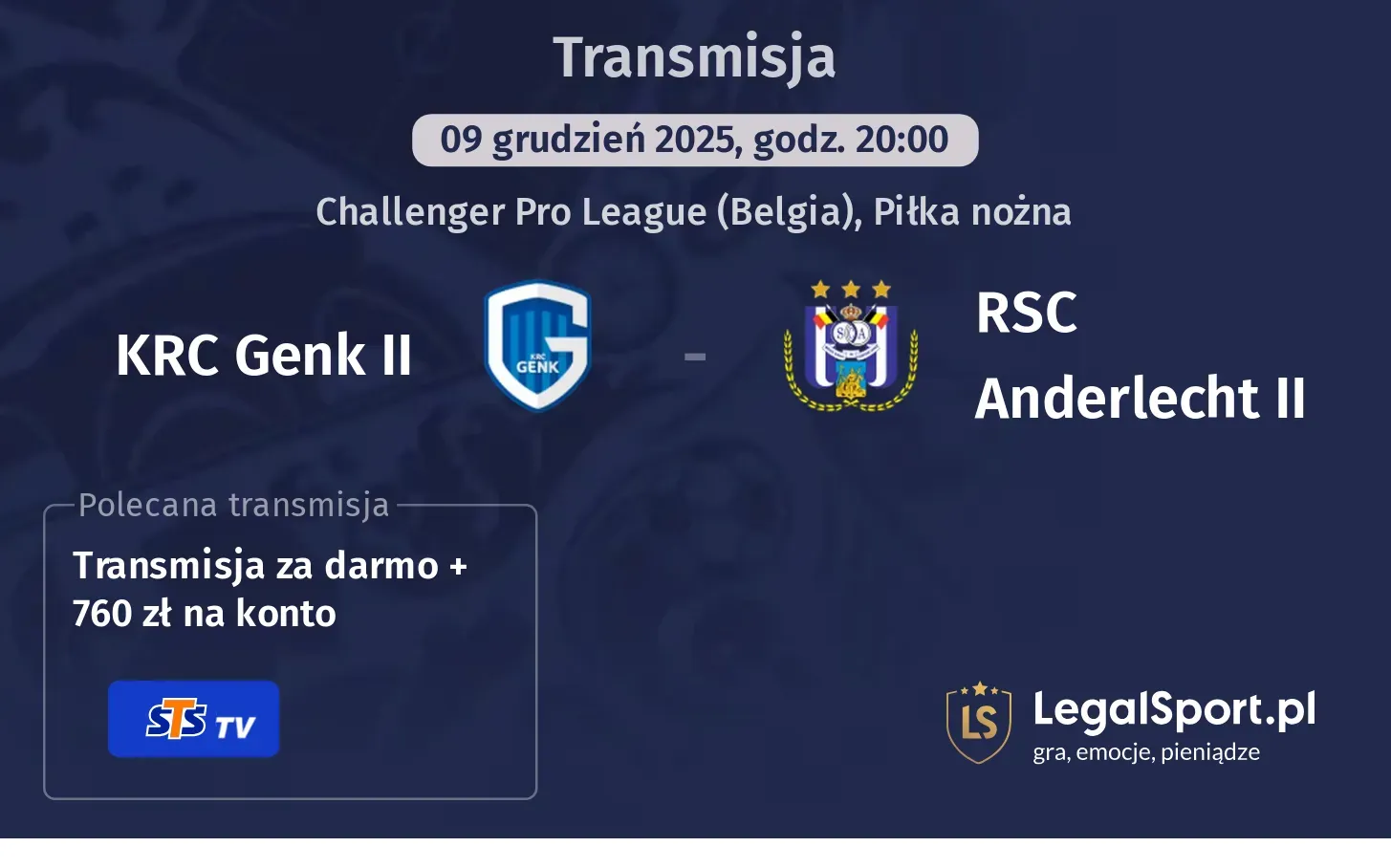 KRC Genk II - RSC Anderlecht II Transmisje