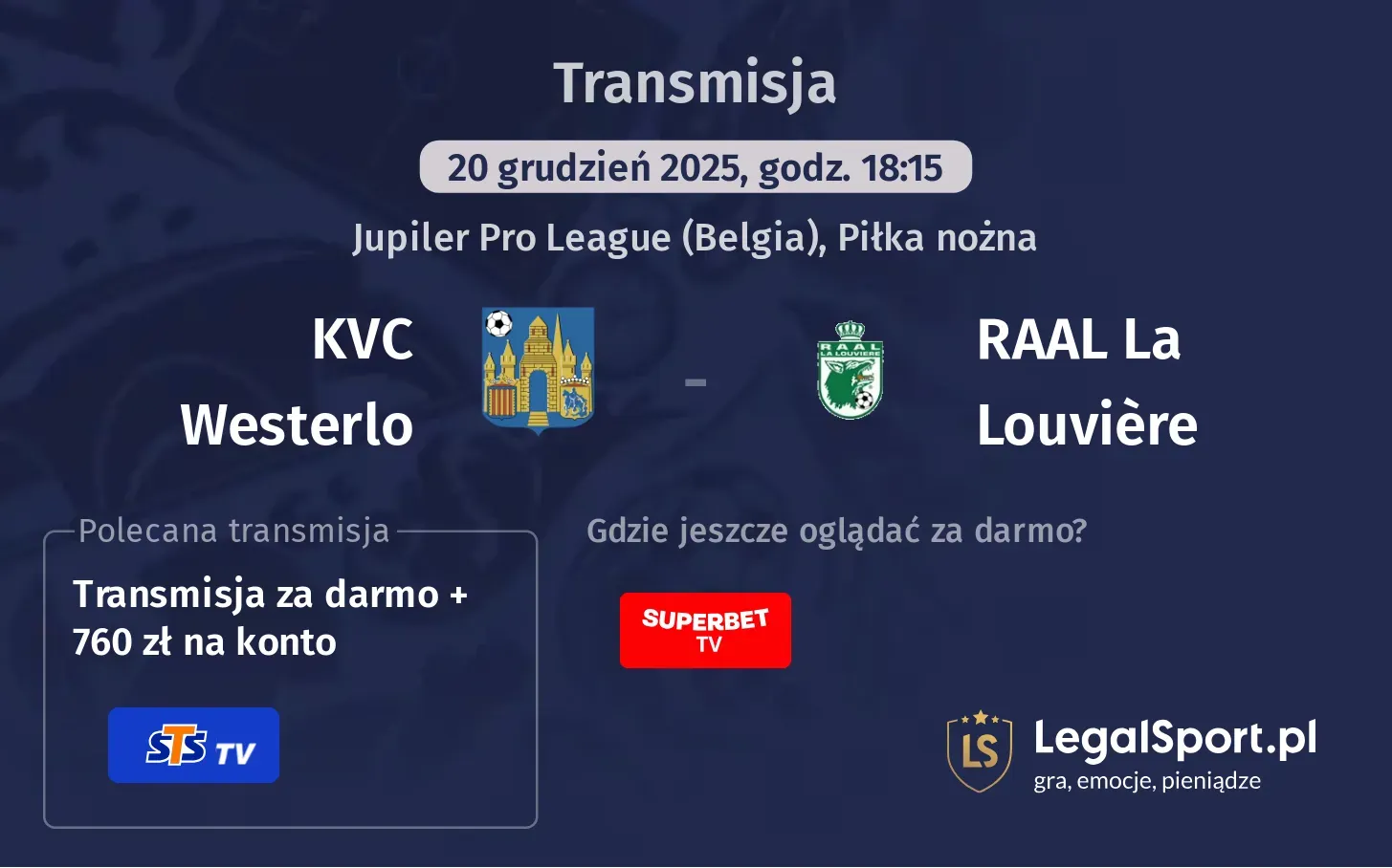 KVC Westerlo - RAAL La Louvière Transmisje