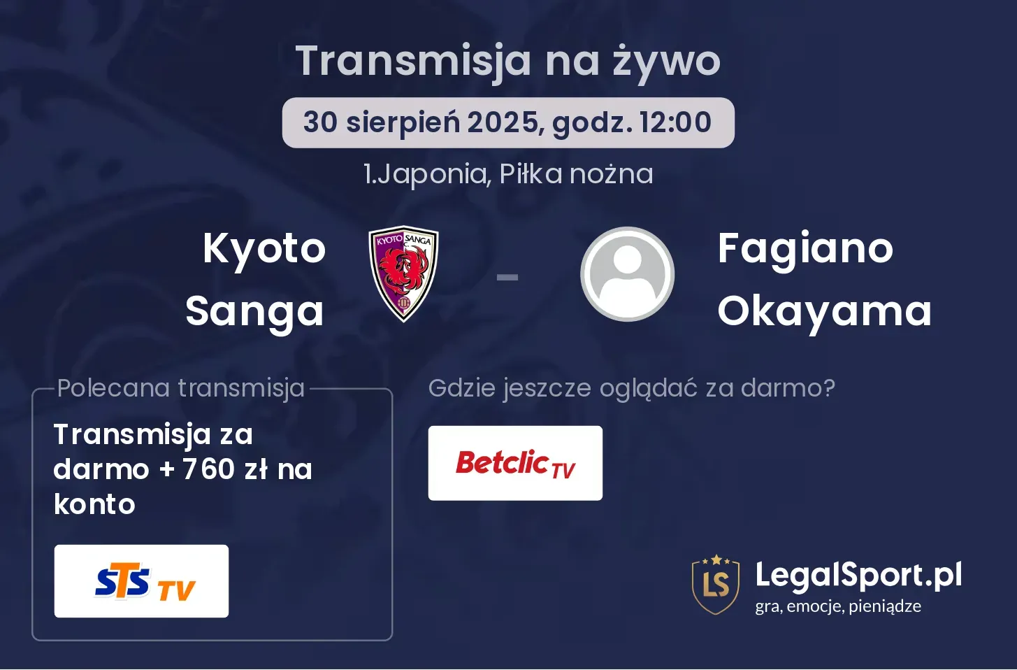 Kyoto Sanga - Fagiano Okayama transmisja na żywo