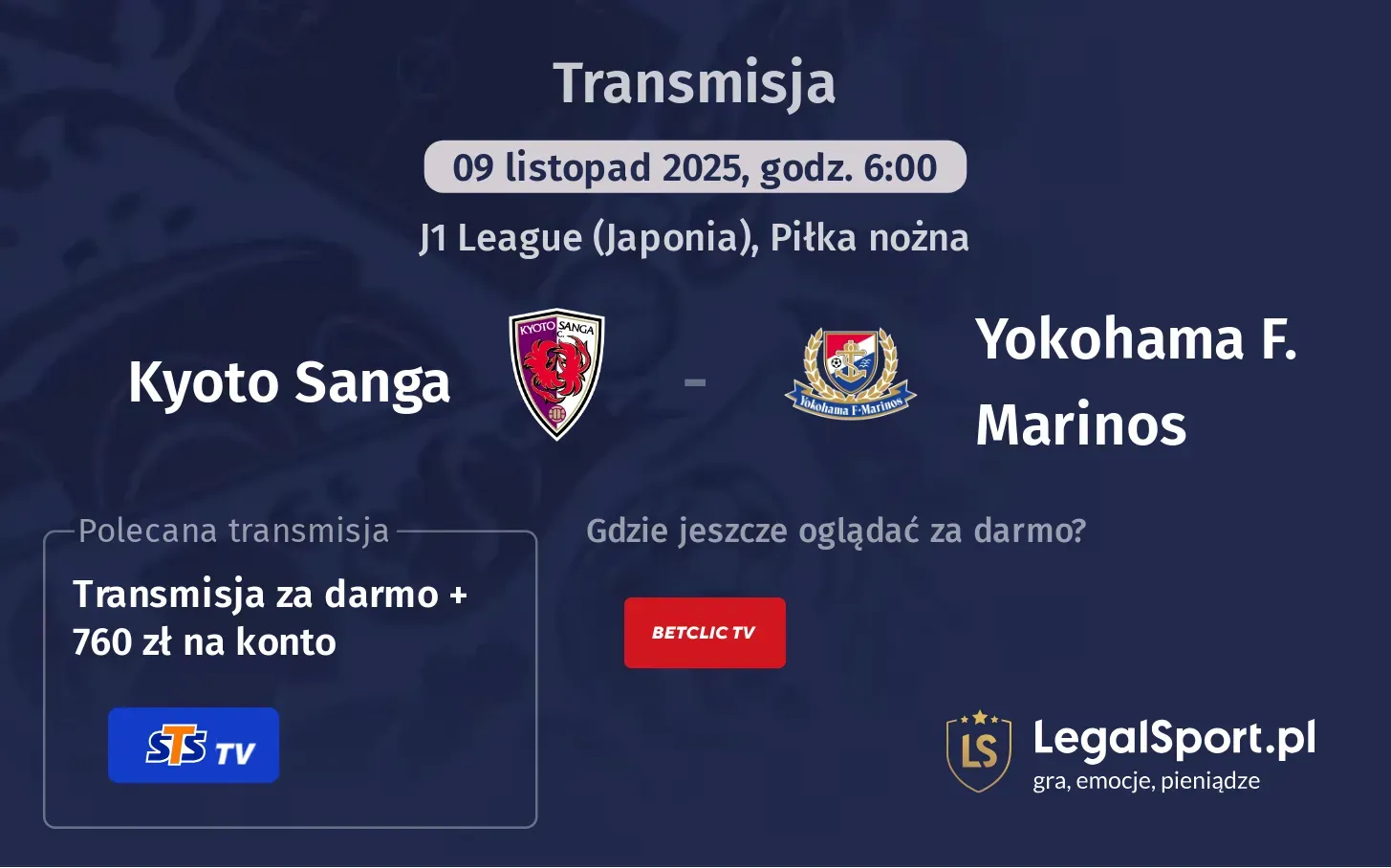 Kyoto Sanga - Yokohama F. Marinos Transmisje