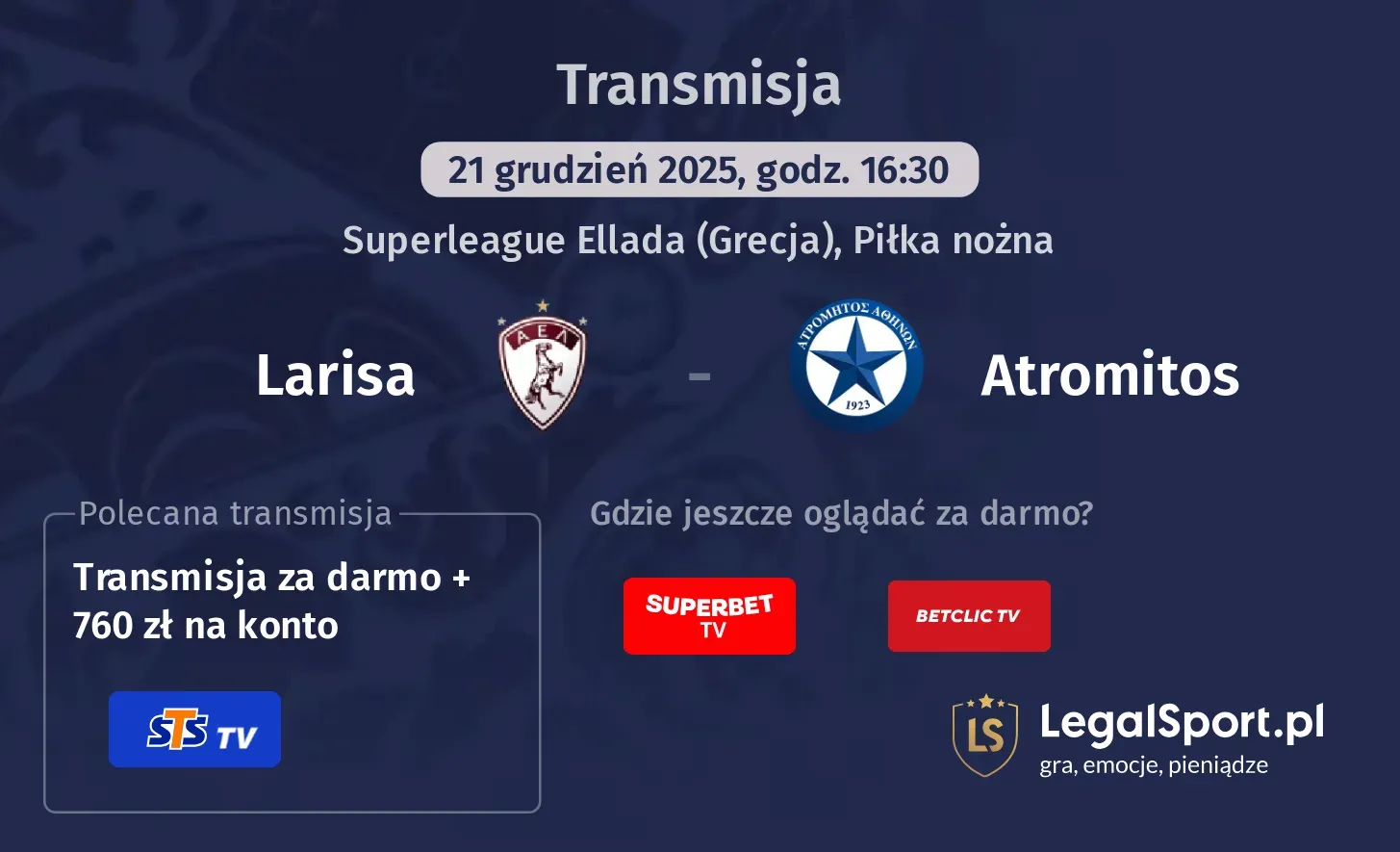 Larisa - Atromitos Transmisje