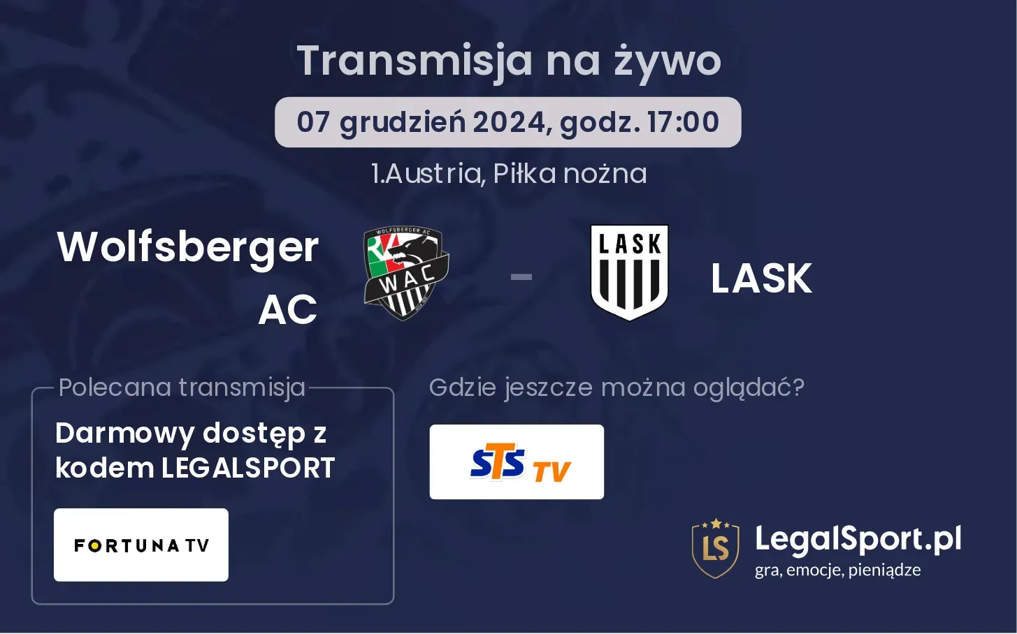 Wolfsberger AC - LASK gdzie oglądać?