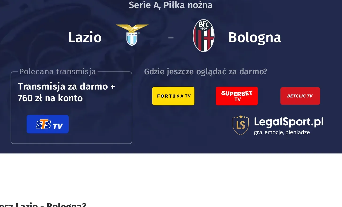 Lazio - Bologna Transmisje