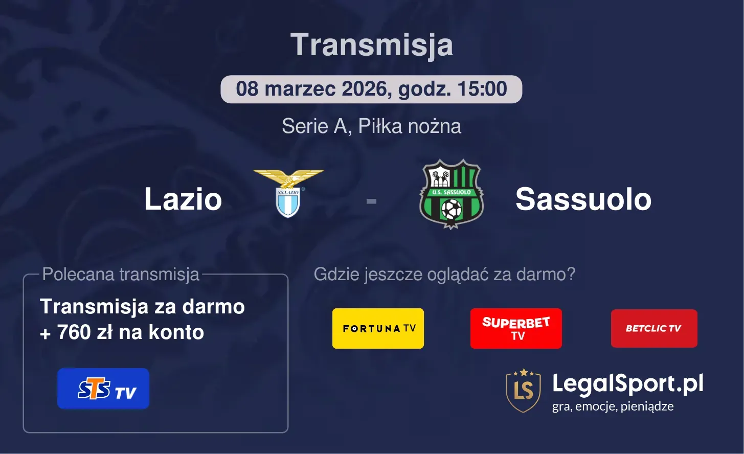 Lazio - Sassuolo Transmisje