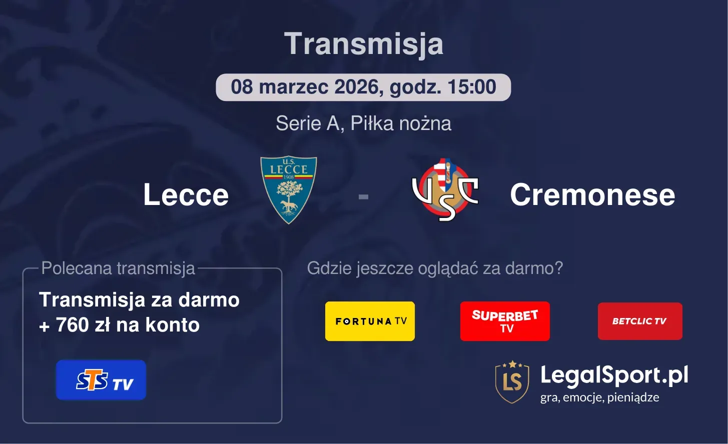 Lecce - Cremonese Transmisje