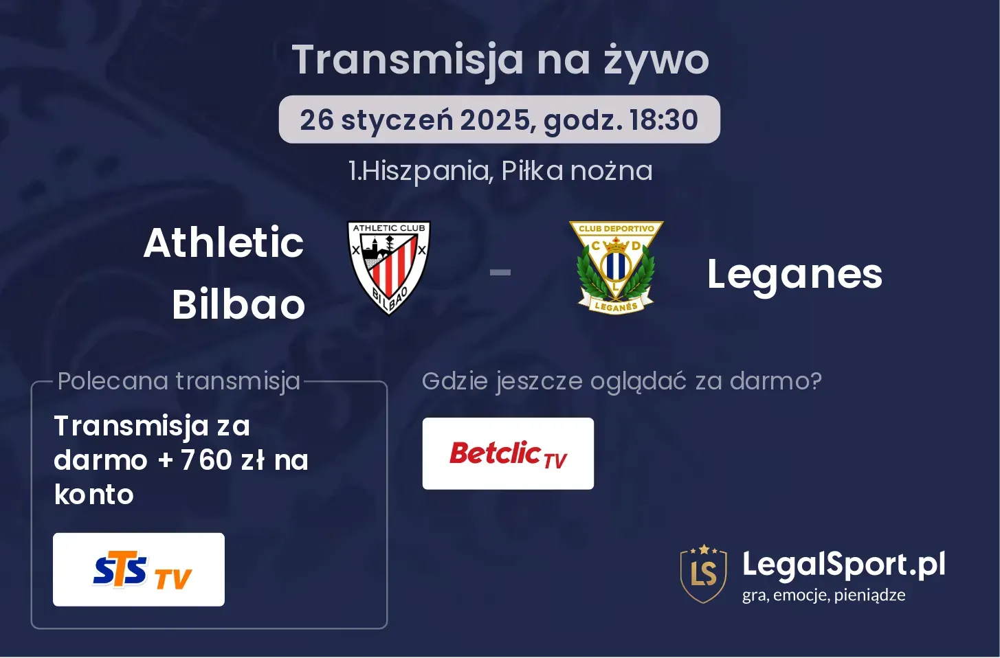 Athletic Bilbao - Leganes gdzie oglądać transmisję?