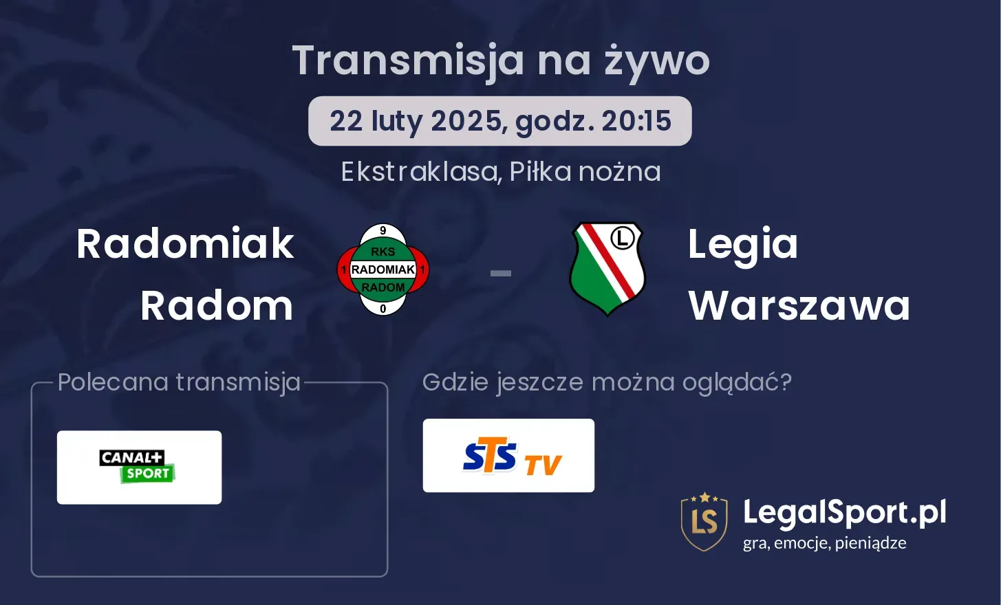 Radomiak Radom - Legia Warszawa gdzie oglądać?