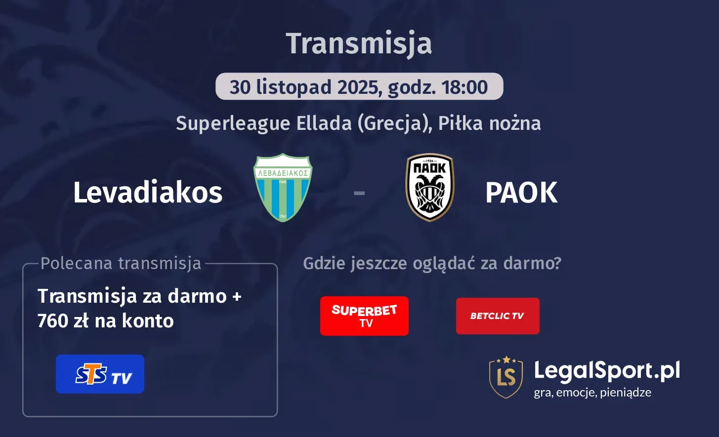 Levadiakos - PAOK Transmisje