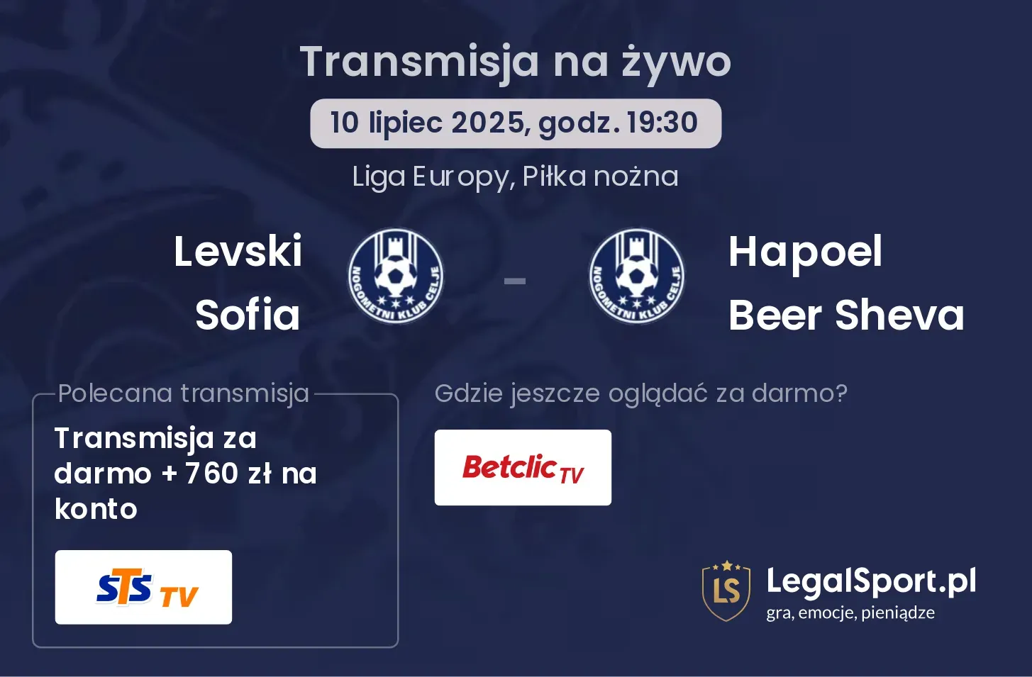 Levski Sofia - Hapoel Beer Sheva transmisja na żywo