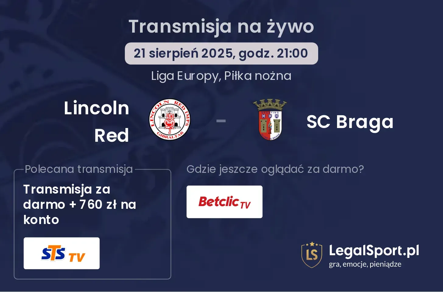Lincoln Red - SC Braga transmisja na żywo