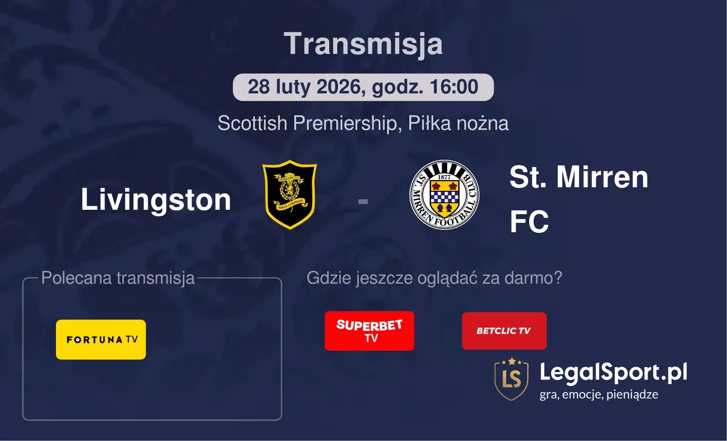 Livingston - St. Mirren FC Transmisje