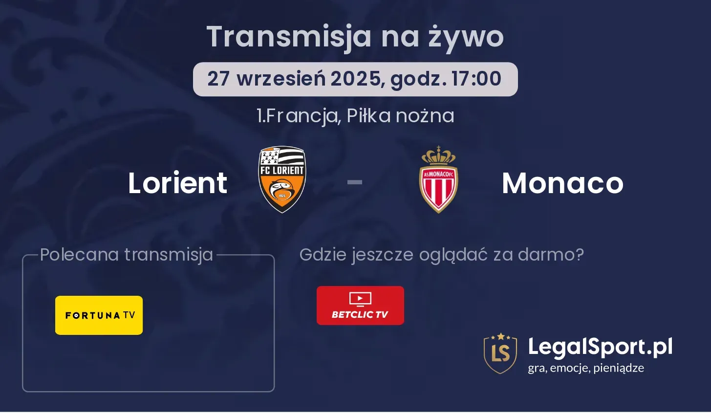 Lorient - Monaco transmisja na żywo